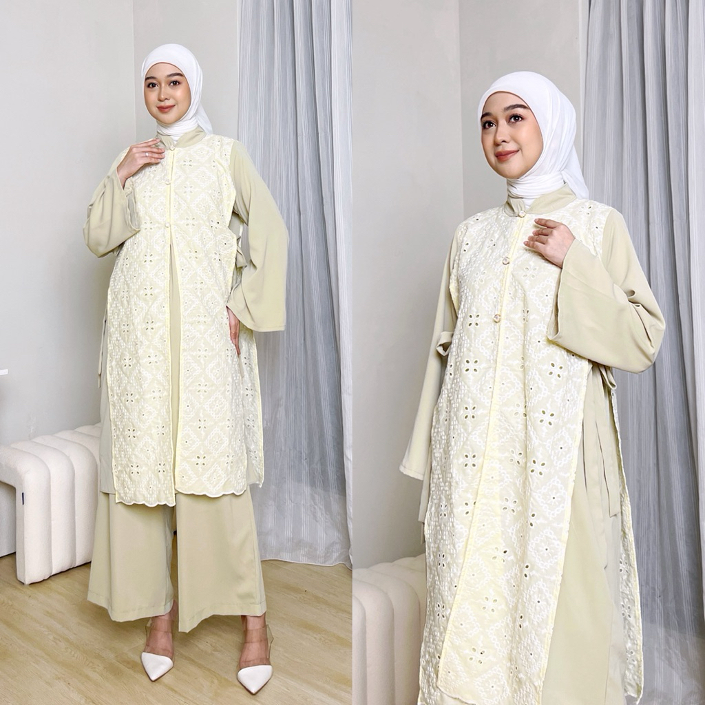 Bungakebaya | Moana Set Rok Celana Set Melayu Lebaran Wanita Remaja Muslim Panjang Motif Bordir Etni