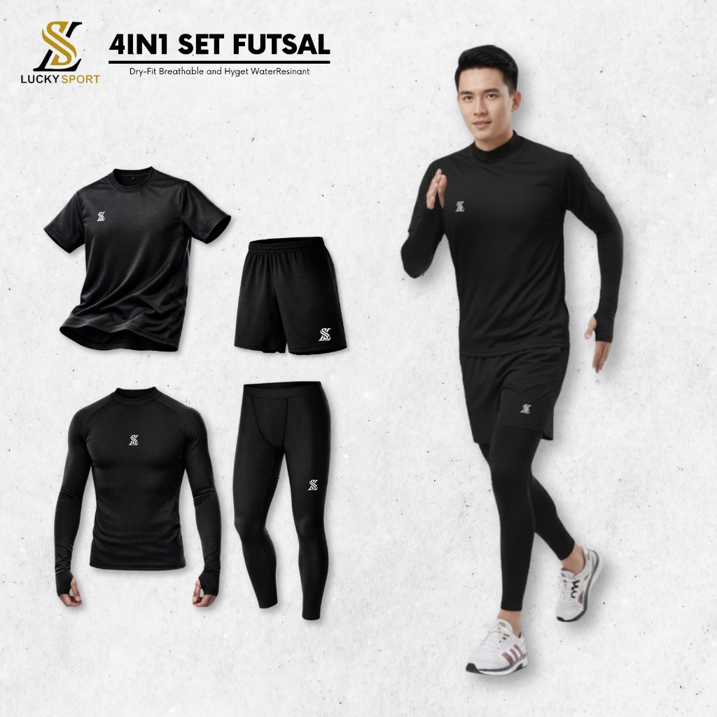 TERBARU Paket 4 in 1 Baju Celana running Sepak bola jersey Legging pjg manset Panjang Banyak