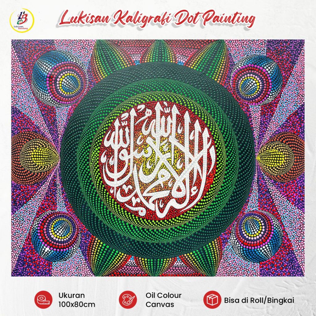 Lukisan Bandung Lukisan Kaligrafi Islam Dot Painting 100x70cm Oil Painting Kanvas