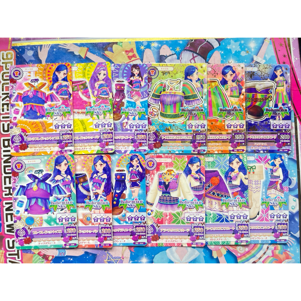 Kartu Aikatsu Promotion Jepang Sora Kazesawa Bohemian Sky Libra Pink Vibration Leaf Self Stripe Blue