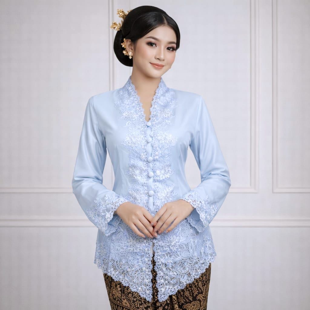 Kebaya Katun Fadila Bordir Biru Muda 652 Jumbo