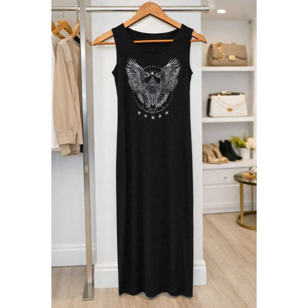 DRESS BAHAN KAOS ENAK Warna Hitam ADA SLIT/BELAHAN SEPERTI CHEONGSAM KOREAN STYLE