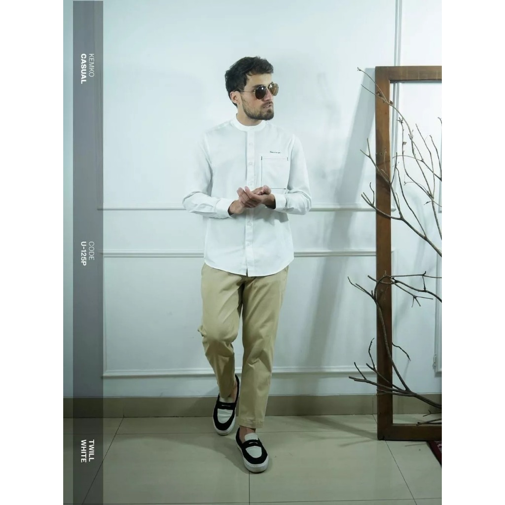Samase R125P White Baju Koko Pria Muslim Dewasa Putih Kemko Kemeja Lengan Panjang