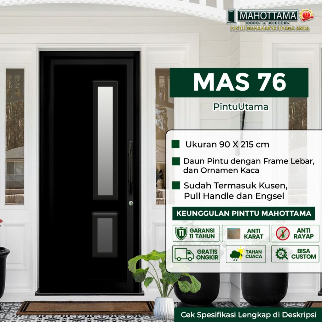 MAHOTTAMA MAS76 - Pintu Aluminium Rumah Utama Kamar Tidur / Mandi 90 x 215 Bisa Custom Ukuran Almuni