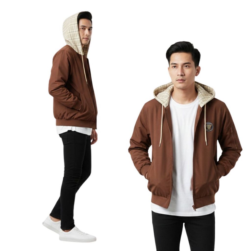 Jaket Hoodie Parasut Pria Double Zipper Jaket Resleting Kupluk Casual Premium
