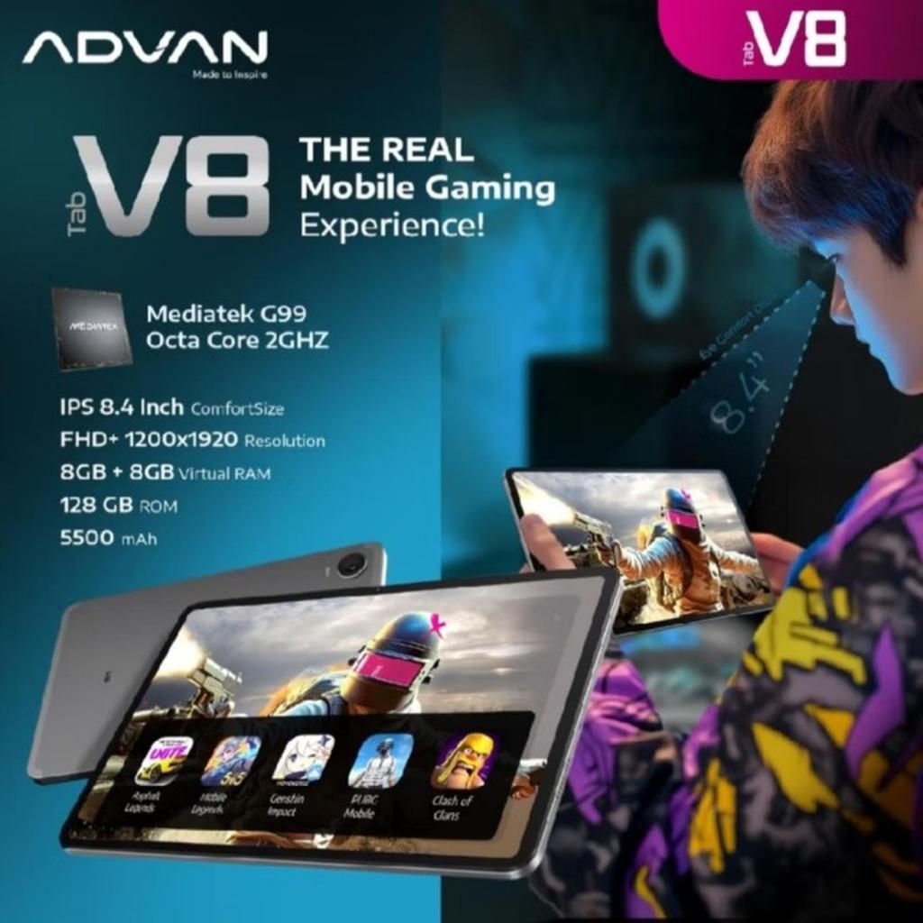 ADVAN V8 8/128GB Android 14 8.4inch Tablet Ram 8GB/128GB Garansi Resmi - Warna Grey | ONE-Net