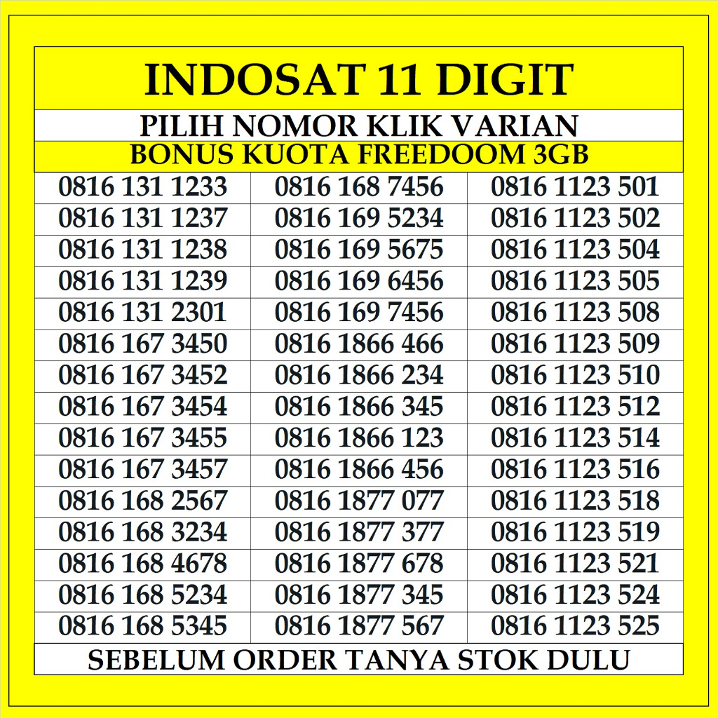 Nomor Cantik Indosat Im3 Ooredoo Kartu Perdana 3GB 11 Digit