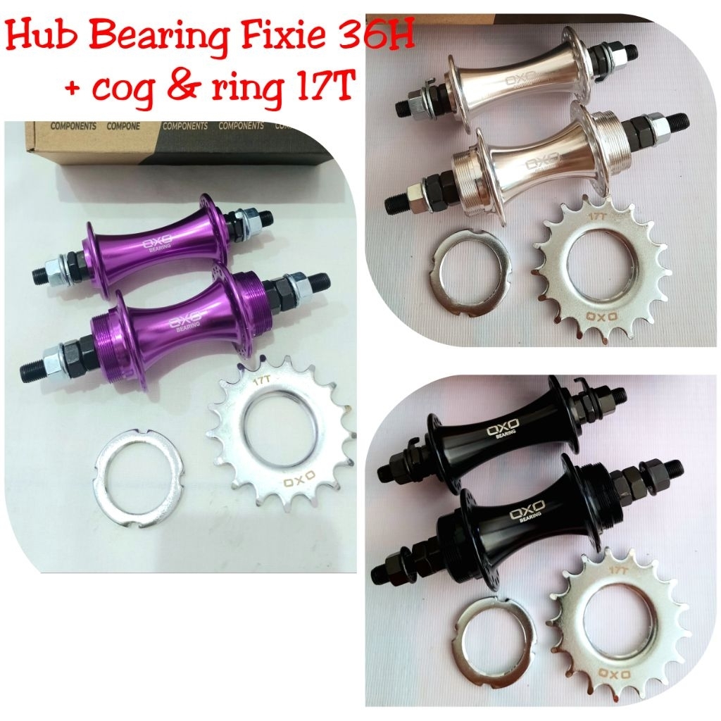 HUB FREEHUB SEPEDA FIXIE BEARING OXO HB-675 DEPAN BELAKANG 36 HOLE + COG 17T + LOCK RING