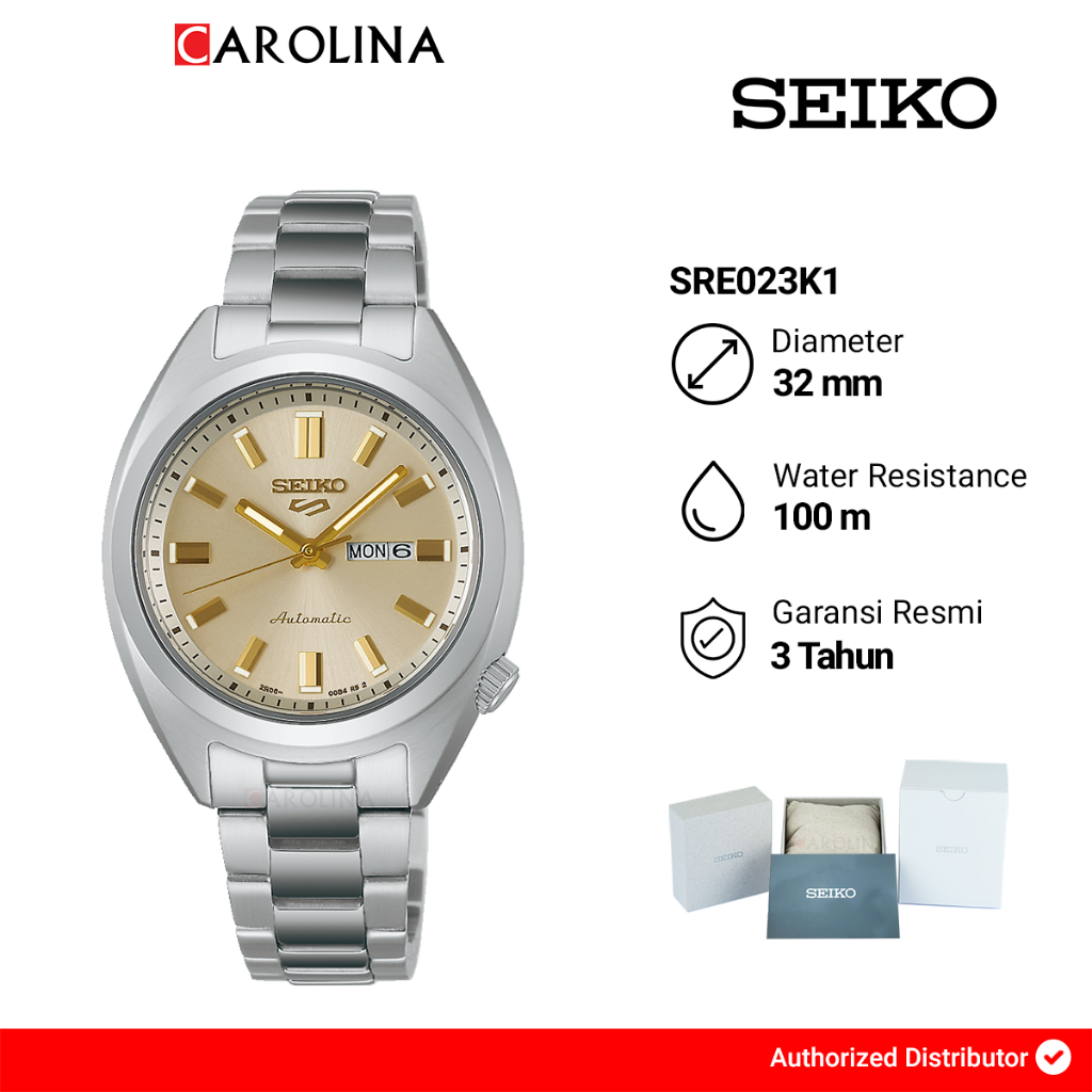 Jam Tangan Wanita Seiko 5 Sport Hebitama SNXS Series SRE023K1 Cream Dial Silver Stainless Steel Stra