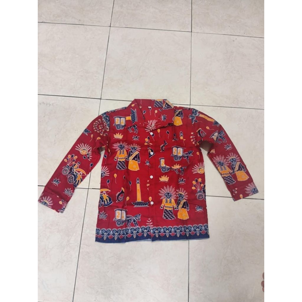 Seragam Batik Ondel Ondel Anak Lengan Panjang Motif Ondel Betawi Seragam Sekolah SD Batik