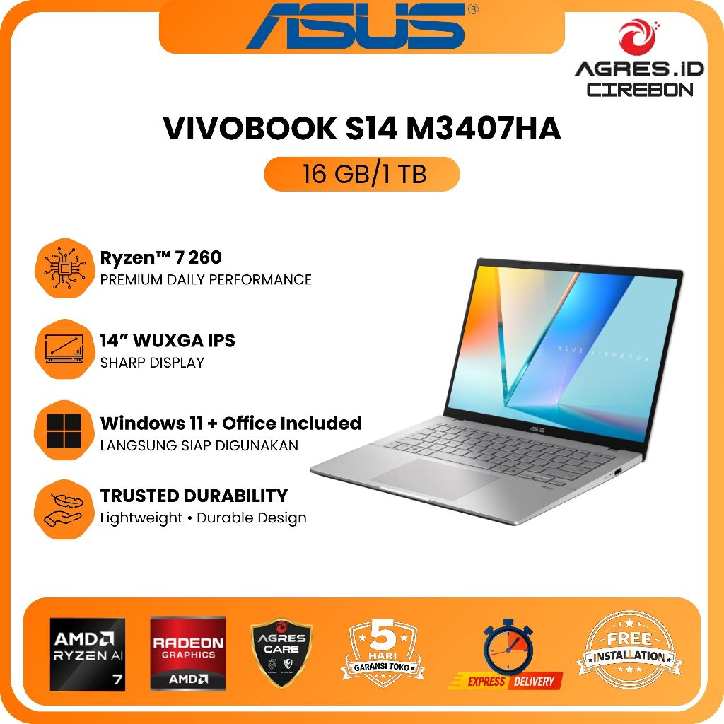 Asus Vivobook S14 M3407HA Ryzen 7 260 16GB 1TB SSD 14"WUXGA IPS Win11 OHS