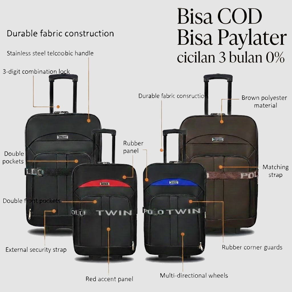 POLO TWIN KOPER KAIN KOPER TRAVEL KOPER KABIN KOPER POLO 16 18 20 22 24 IN ORIGINAL