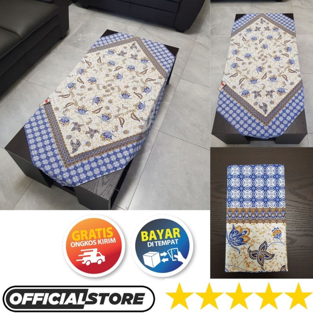 Taplak Meja Ruang Tamu Modern Persegi Panjang Motif Batik Poliester Halus Ukuran 110 x 105 Table Run