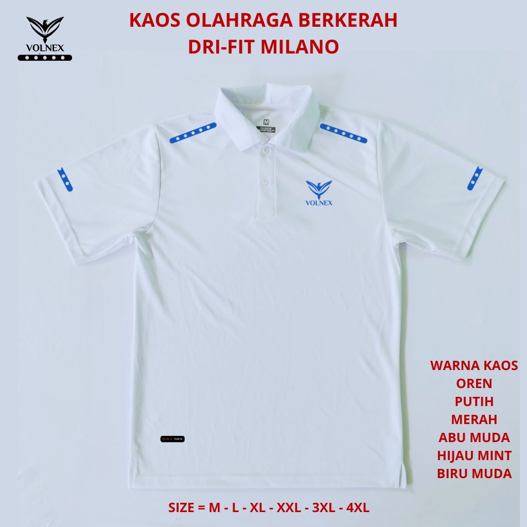 VOLNEX - Kaos Polo Shirt / Kain Poliester Warna Putih, Hijau Mint, Biru Abu Muda M - 4XL VL019