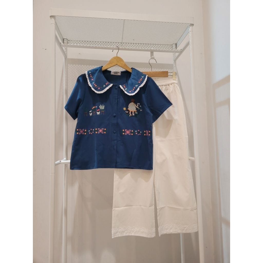 set Korea kemeja bordir lucu celana kulot lace rok katbol Bangkok BKK