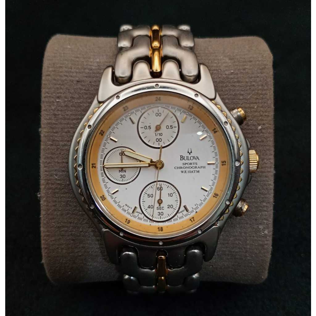 Jam Tangan Pria Bekas Original Bulova Sports Chronograph Vintage Putih Klasik