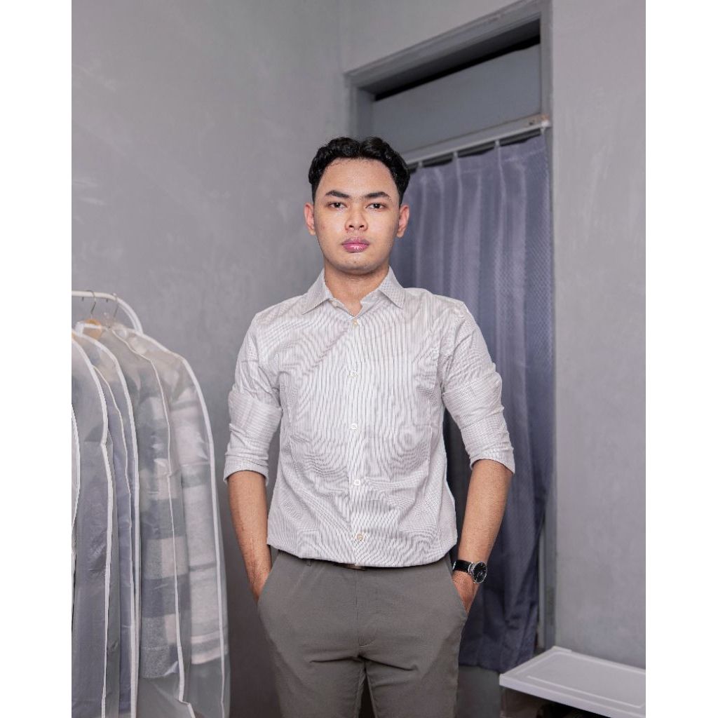 Kemeja Salur Panjang ZARA Stripe Shirt Slim Fit New Original