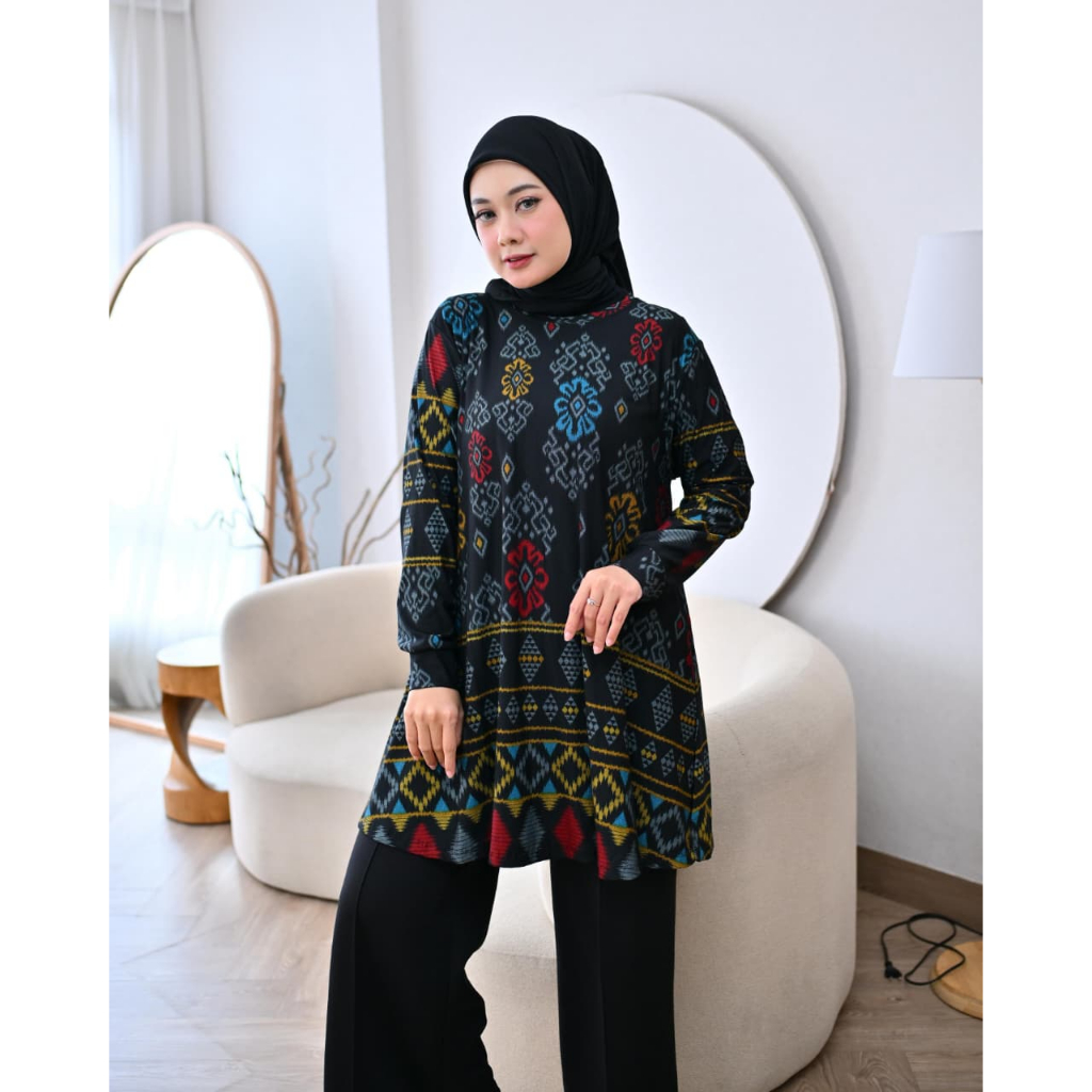 Tunik Los Motif BATIK TERBARU Bahan Denim/ Calvin Jeans MUAT DI BB JUMBO