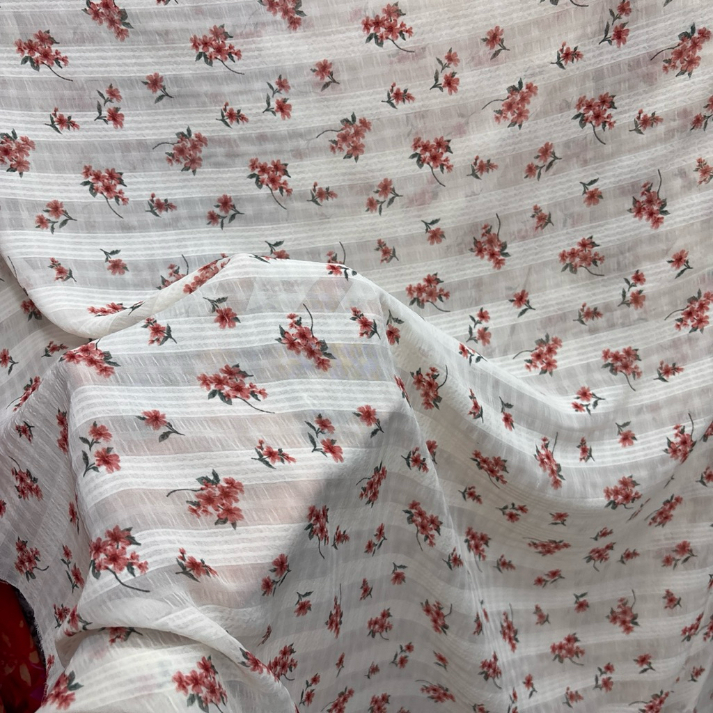 Kain Sifon Ceruty Doby Motif Bunga Premium Meteran - Bahan Chiffon Ceruti Dobbi Tekstur Mewah - Baha