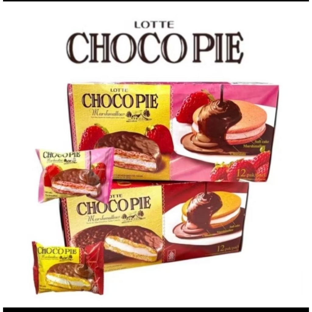 Lotte Choco Pie Coklat Chocolate Strawberry Marshmallow isi  6pc