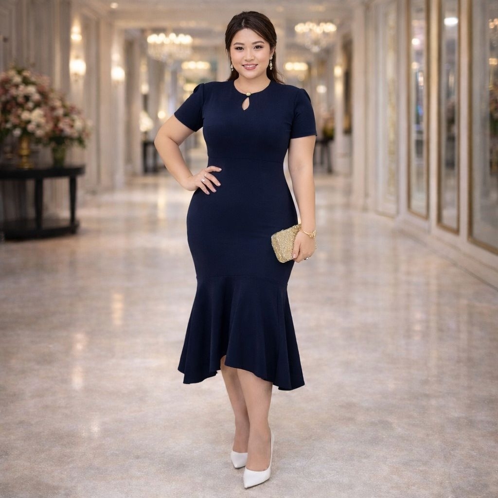 LUCIA DRESS - Dress Pesta Wanita Bodycon Midi Dress Big Size Jumbo Ukuran Besar Plus Size Press Bada