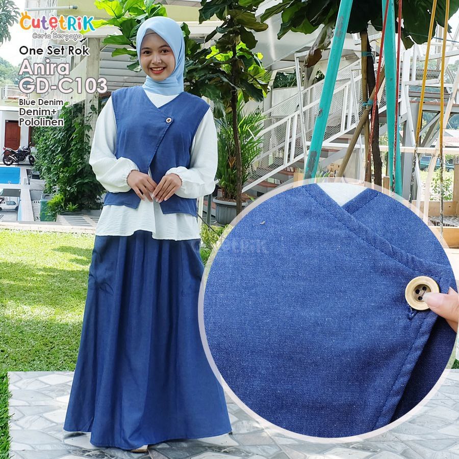 Baju Perempuan Setelan 3in1 Blus Tunik Rompi Set Rok Anak Remaja Dewasa One Set Anira by Cutetrik I 