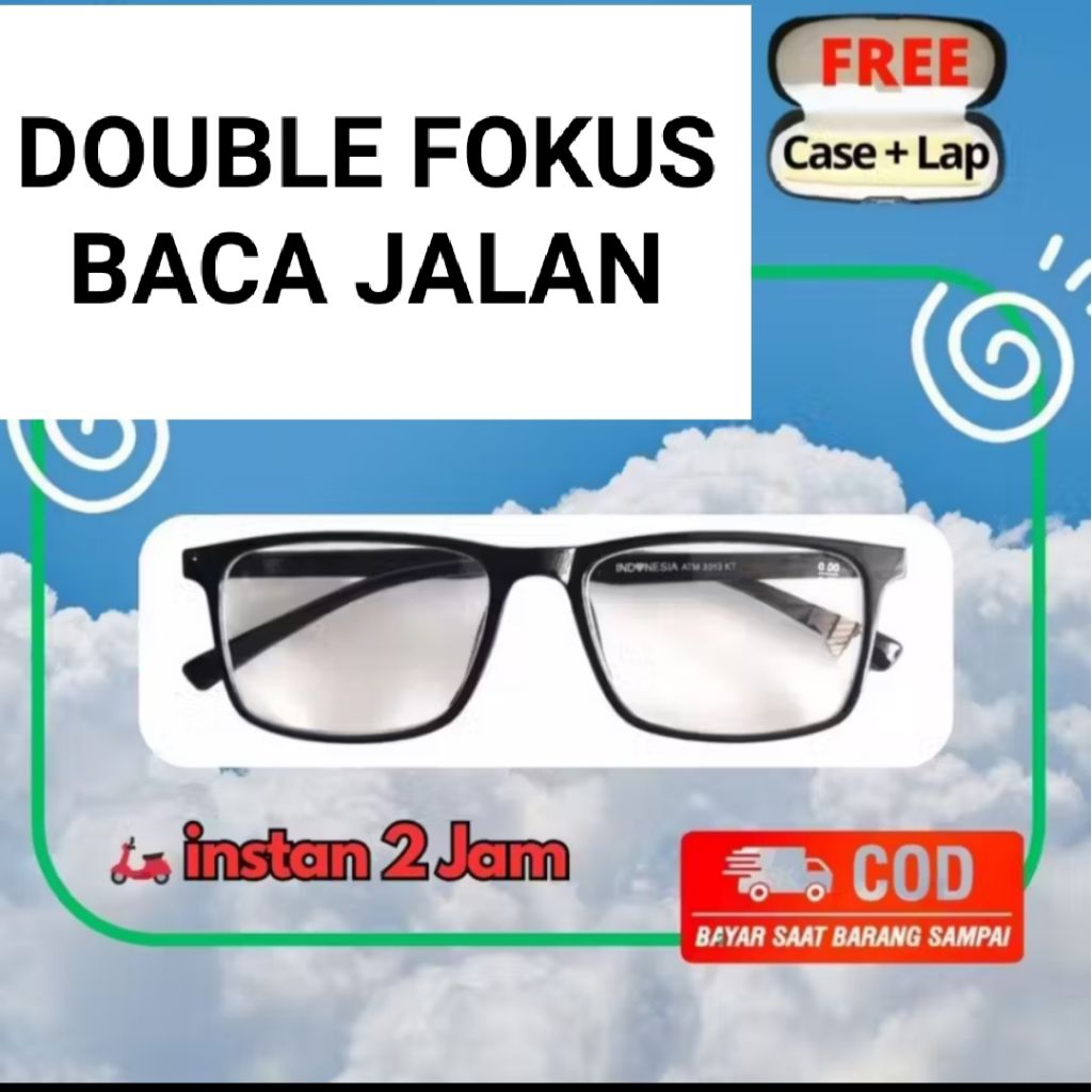 Instan 2 Jam Kacamata Baca Jalan Double Fokus Baca Dan Jalan Pria/Wanita | Kacamata Baca Plus Sporty