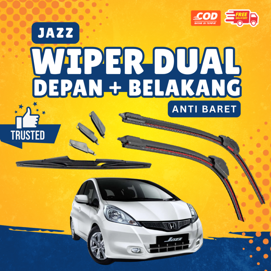 Paket Wiper Mobil JAZZ Kaca Depan Dual Karet +  Wiper Kaca Belakang Single Karet