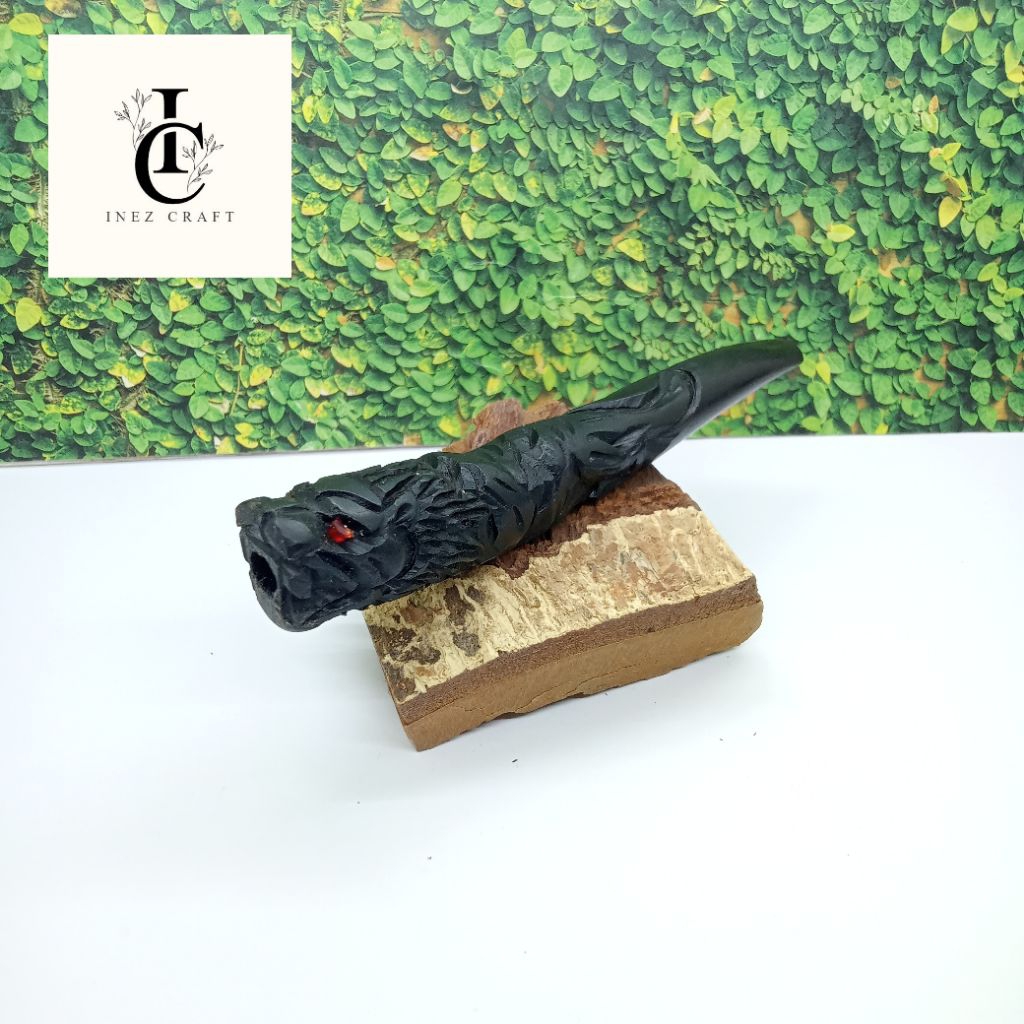 Once pipa cangklong kayu kelor hitam ukir singa R212