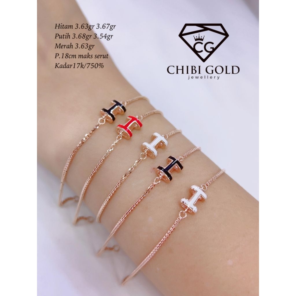 CHIBI GOLD JAWELLERY - Gelang H serut emas 750 kadar 17K - chibigold