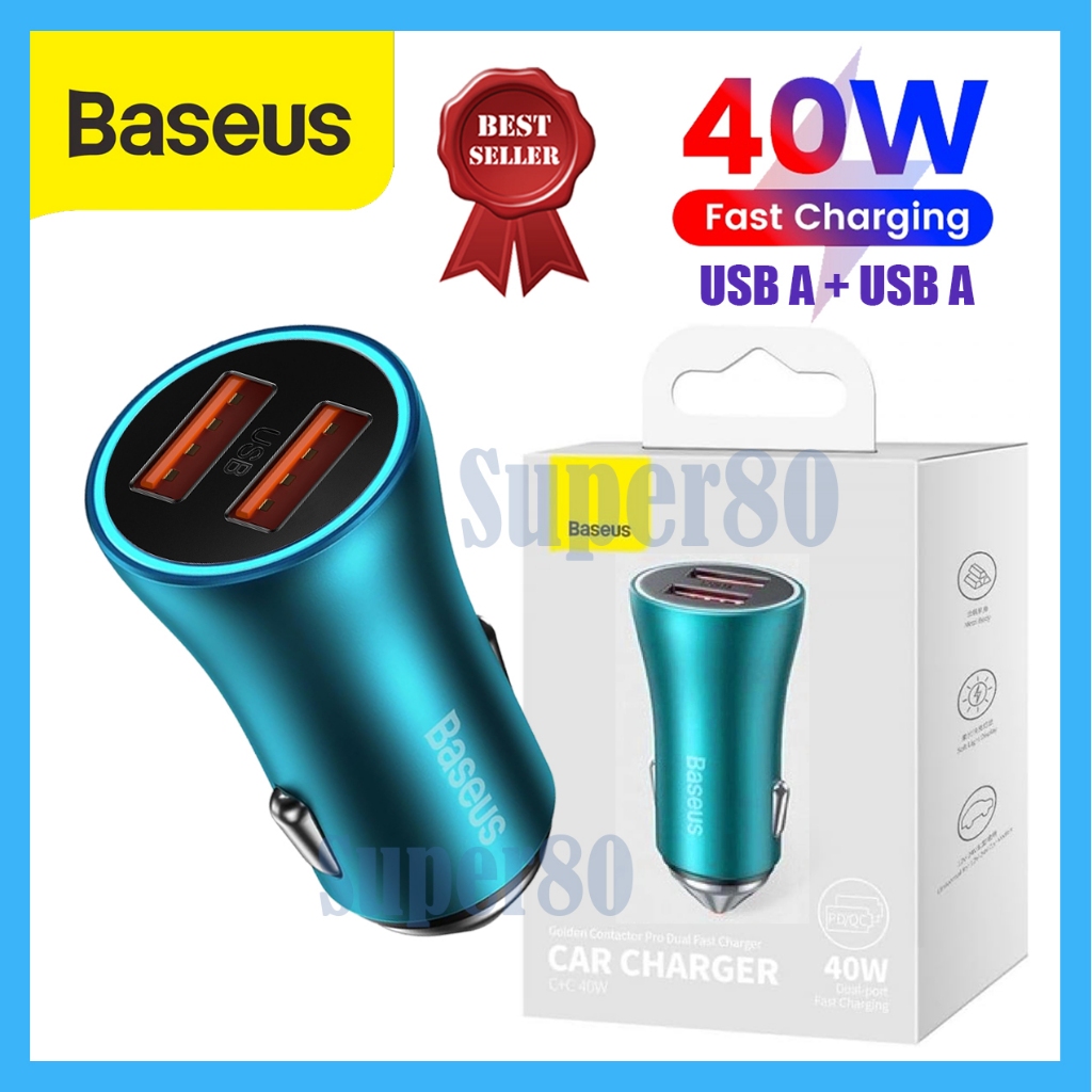 Baseus 40W Car Charger Dual Type USB PD 20W+20W Fast Charging Mobil