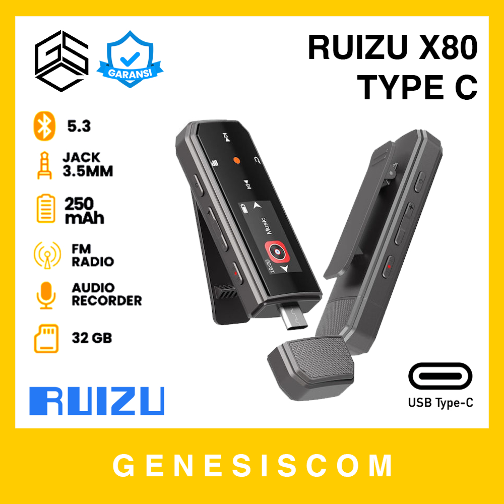 MP3 MP4 Player RUIZU X80 Voice Recorder 64GB USB Type C Bluetooth 5.3 Mini Portable HiFi DAP Digital