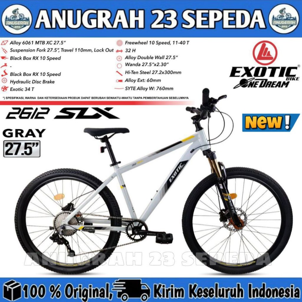 Sepeda Gunung MTB EXOTIC 2612 SLX Ukuran 27.5 Inch 7 Speed Hidrolik