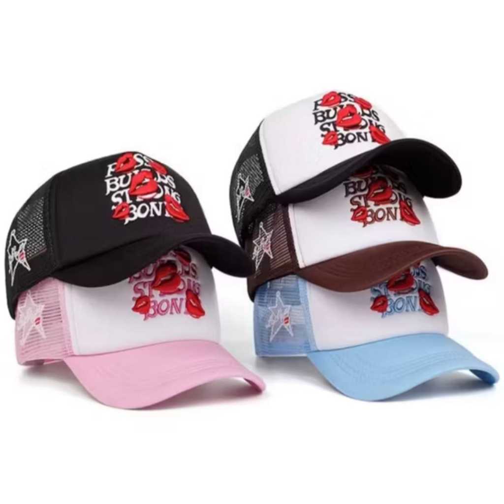 Topi trucker original red lips embroidery baseball fashion summer net cap hat topi visor outdoor spo