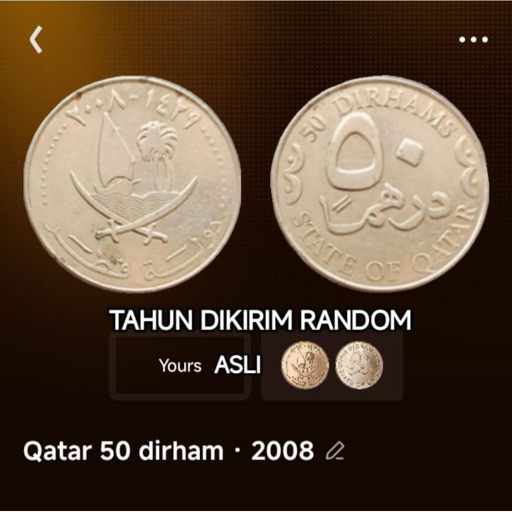 Koin 50 Dirham Qatar Koleksi Uang Logam Coin lama Kuno Jadul Antik Langka Asing Luar Negeri Mancaneg