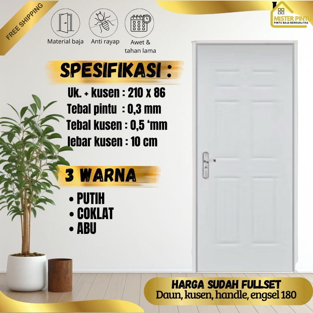 Pintu Baja Ekonomis  Pintu Baja Set Pintu Plate Baja / Pintu + Kusen + Handle Anti Karat / Pintu Uta