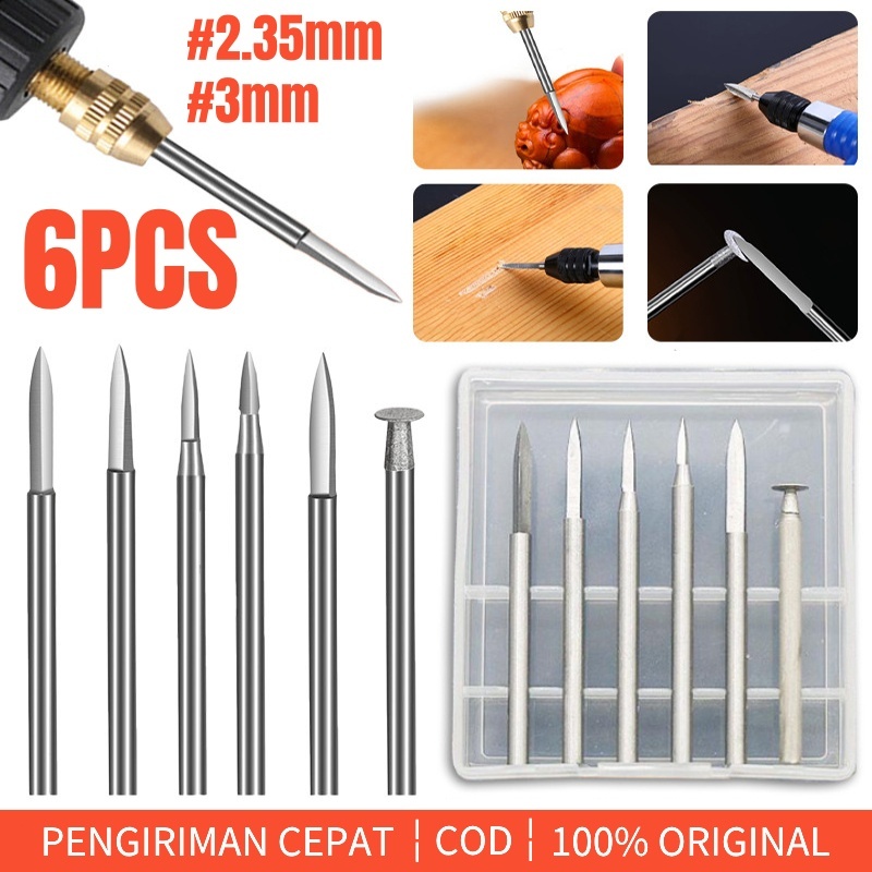 {Jakarta Stok} 6Pcs Mata Bor Ukir Kayu 2.35mm 3mm Untuk Ukiran Kayu, Ukiran Akar, Ukiran Kernel, Dll