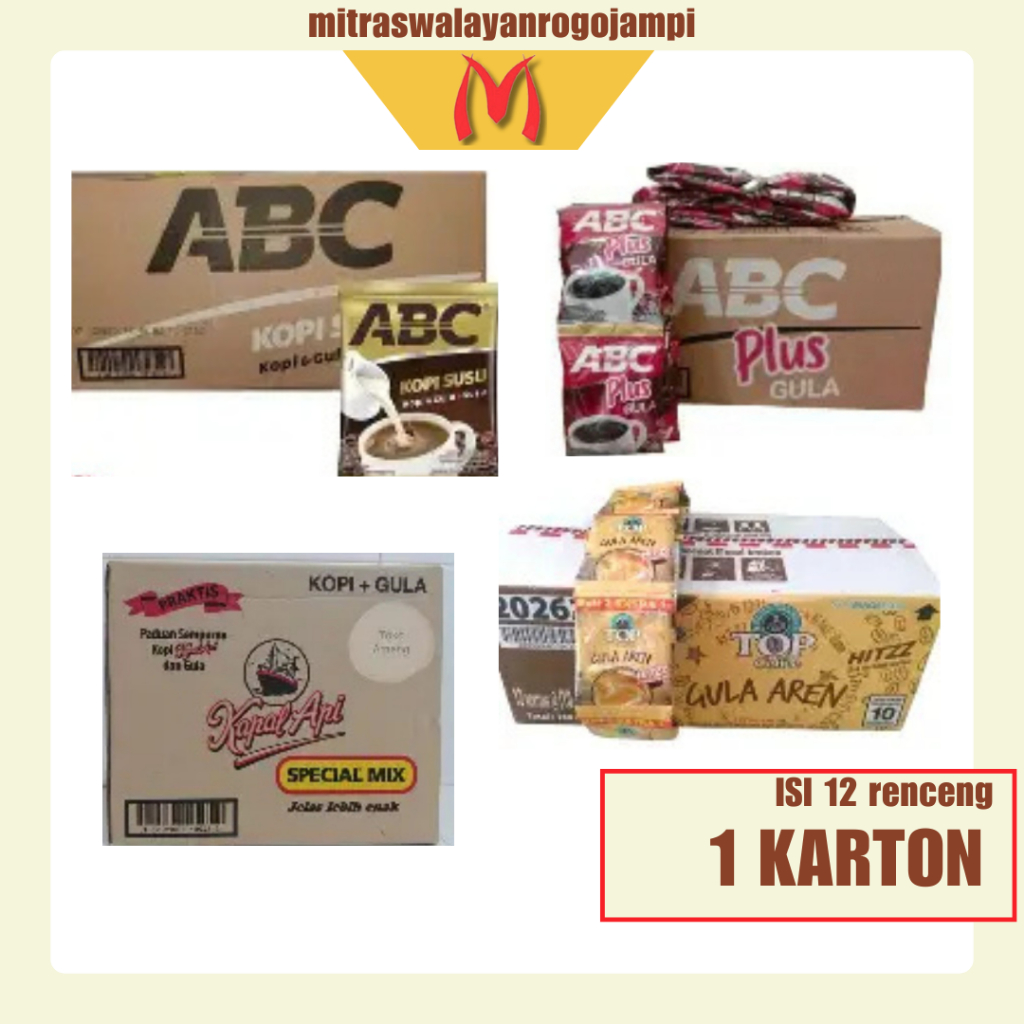 ANEKA KOPI BUBUK SACHET 1 KARTON | ABC PLUS, KAPAL API MIX, KAPAL API SPESIAL, TOP GULA AREN