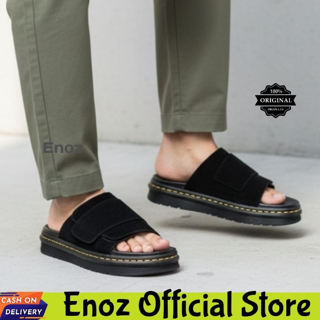 KENZO Sandal Slide Casual Slop Ripet Suede Hitam Pria Sendal Dogmart Vintage Distro Simpel Keren