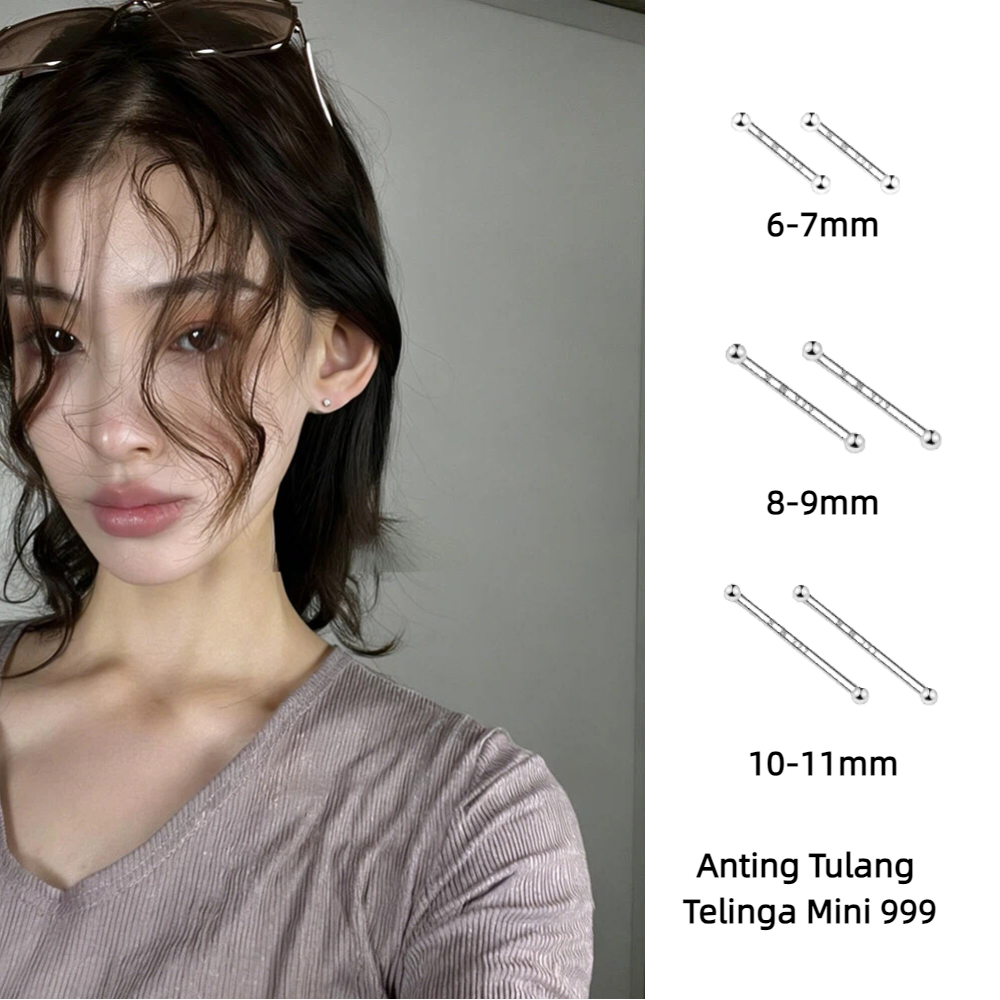 Anting Tulang Telinga Mini 999-Perak Murni Anti Alergi, Desain Korea Minimalis, Untuk Piercing Baru