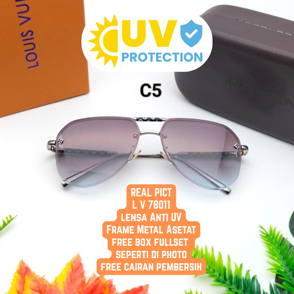 New Sunglasses Kacamata Hitam Wanita Pria Unisex L V 78011 Anti Uv Aviator Elegan Free box Full Set 