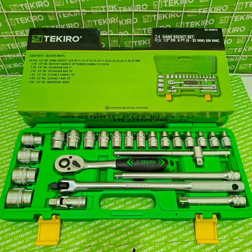 Kunci Sok Set 24 Pcs Pvc Tekiro Hand Mata Sok Shock 24Pcs Box Plastik 6pt 1/2inci Socket
