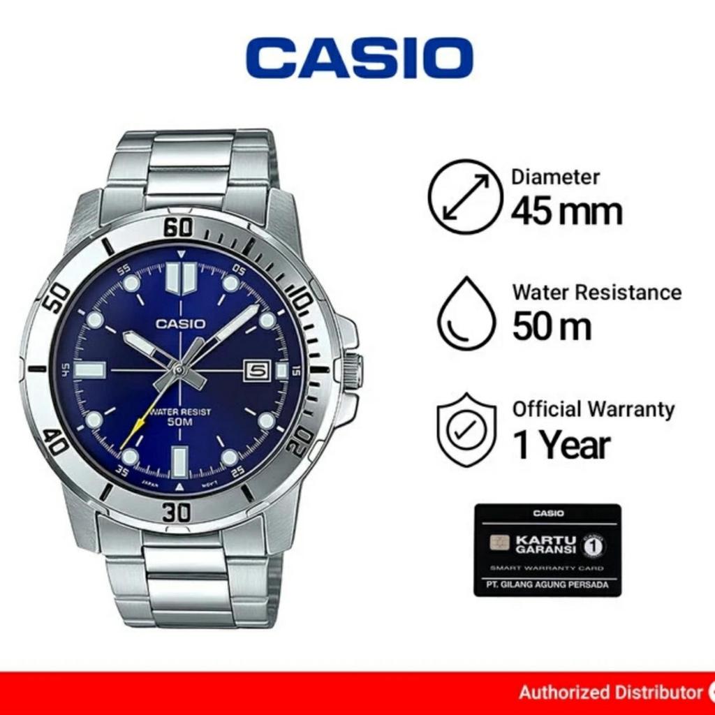 Jam Tangan Pria Casio General MTP-VD01D-2E MTP-VD01D-2BVUDF  Enticer Blue Dial Stainless Steel Band