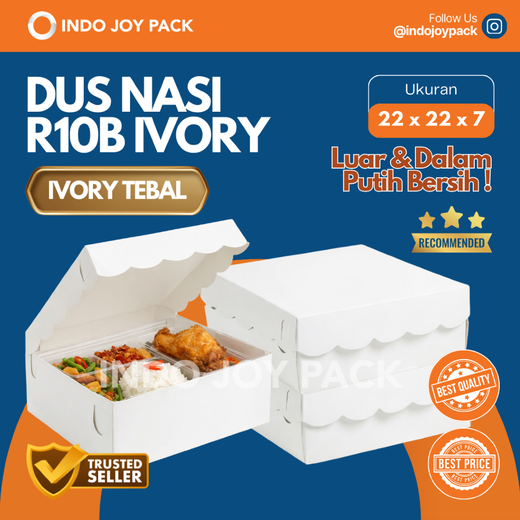 Dus Nasi R10B Ivory / Ukuran 22x22x7 / Box Nasi / Kotak Nasi Catering Acara / Dus Putih Luar Dalam