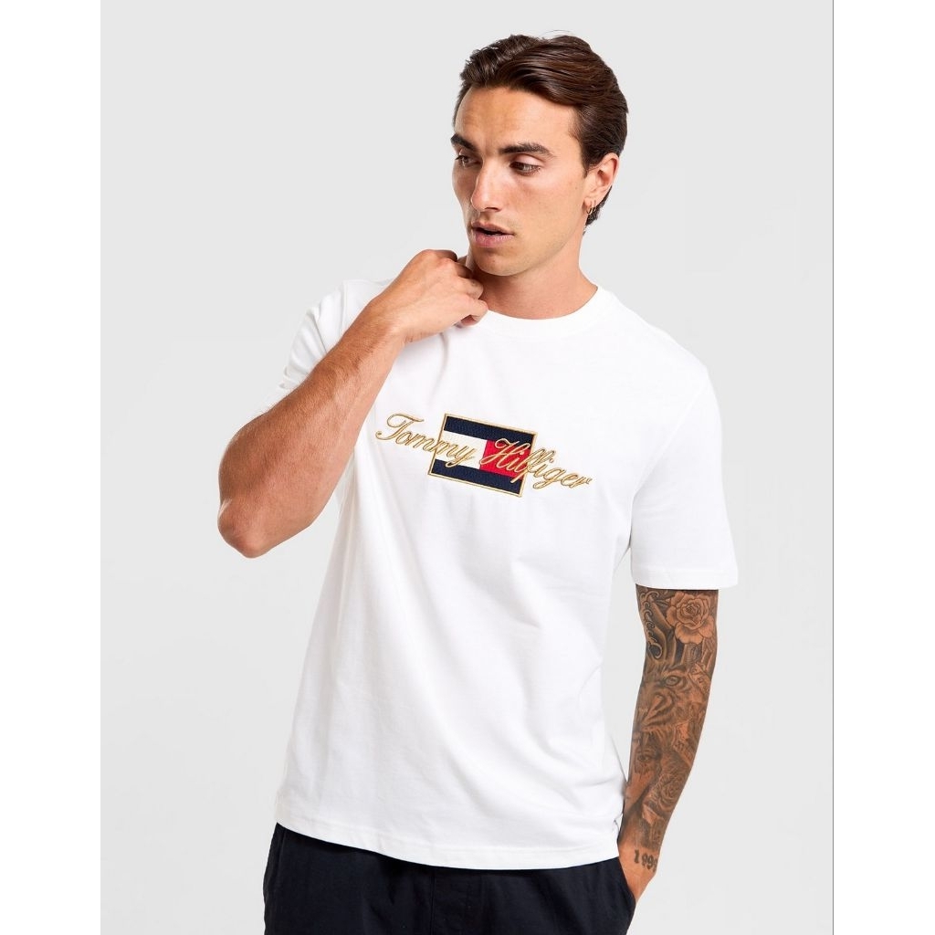 Tommy Hilfiger Man's MW41500BDS Logo Embroidery Crew Neck T-Shirt  Kaos Pria