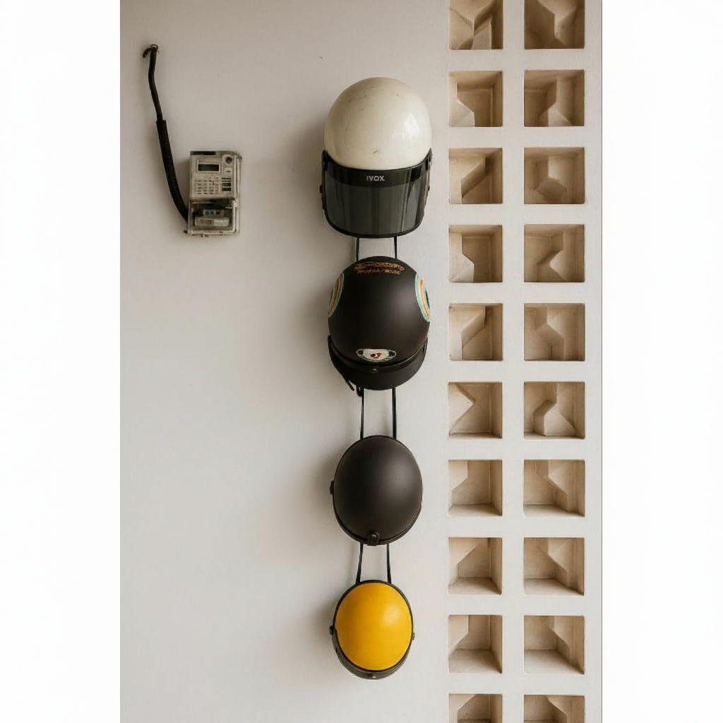 GANTUNGAN HELM DINDING RAK PENYIMPANAN HELM,Rak helm tempel dinding 4 susun  bahan kuat & kokoh