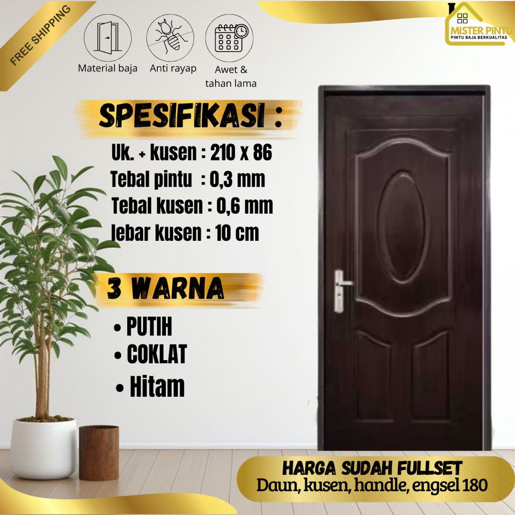 Pintu Baja Ekonomis  Pintu Baja Set Pintu Plate Baja / Pintu + Kusen + Handle Anti Karat / Pintu Uta