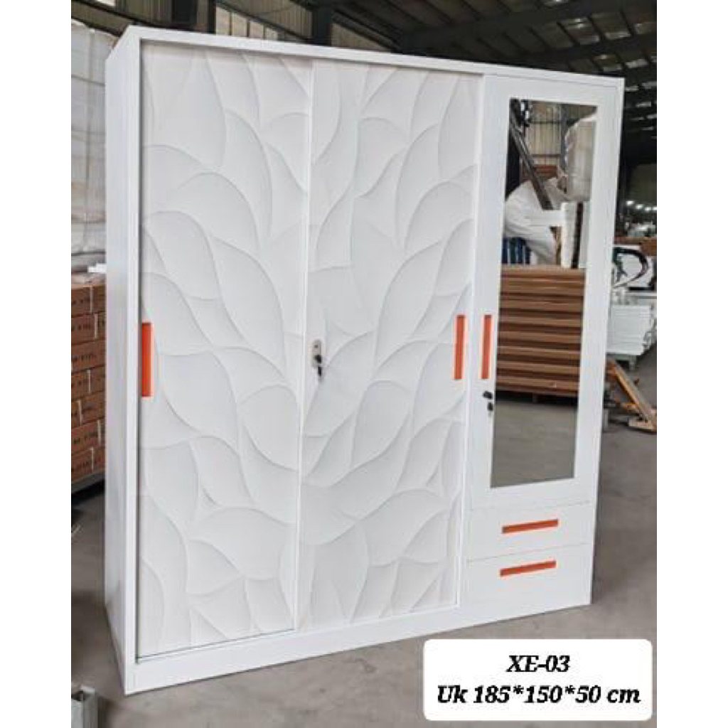 Lemari Baju Sliding Besi 3 pintu XE lebar 150 cm - Lemari Baju Sliding - Almari Baju sliding - Lemar