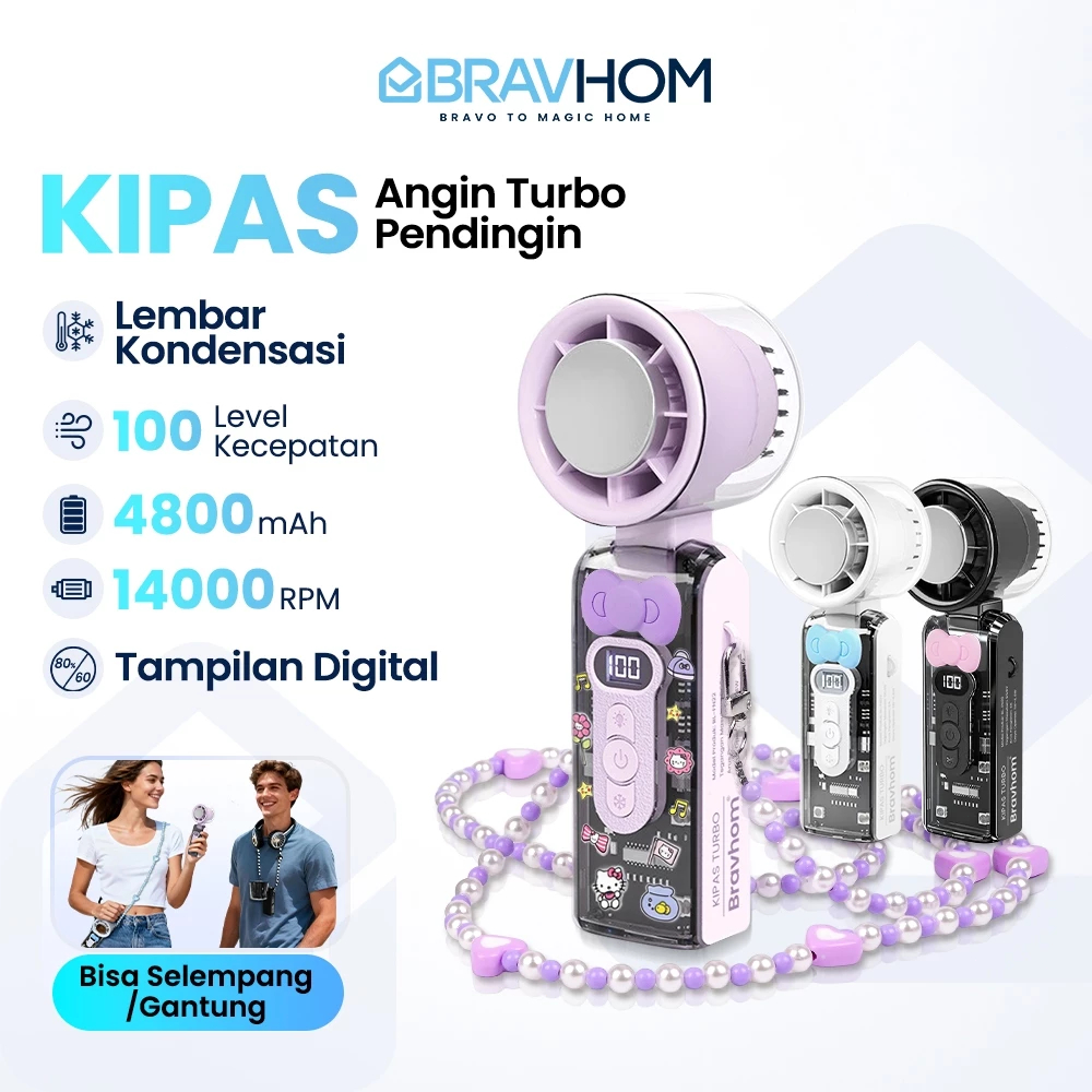 BRAVHOM Kipas Angin Mini Portable Lembar Kondensasi 4800mAh High-Speed Kipas Pendinginan Cepat FN22