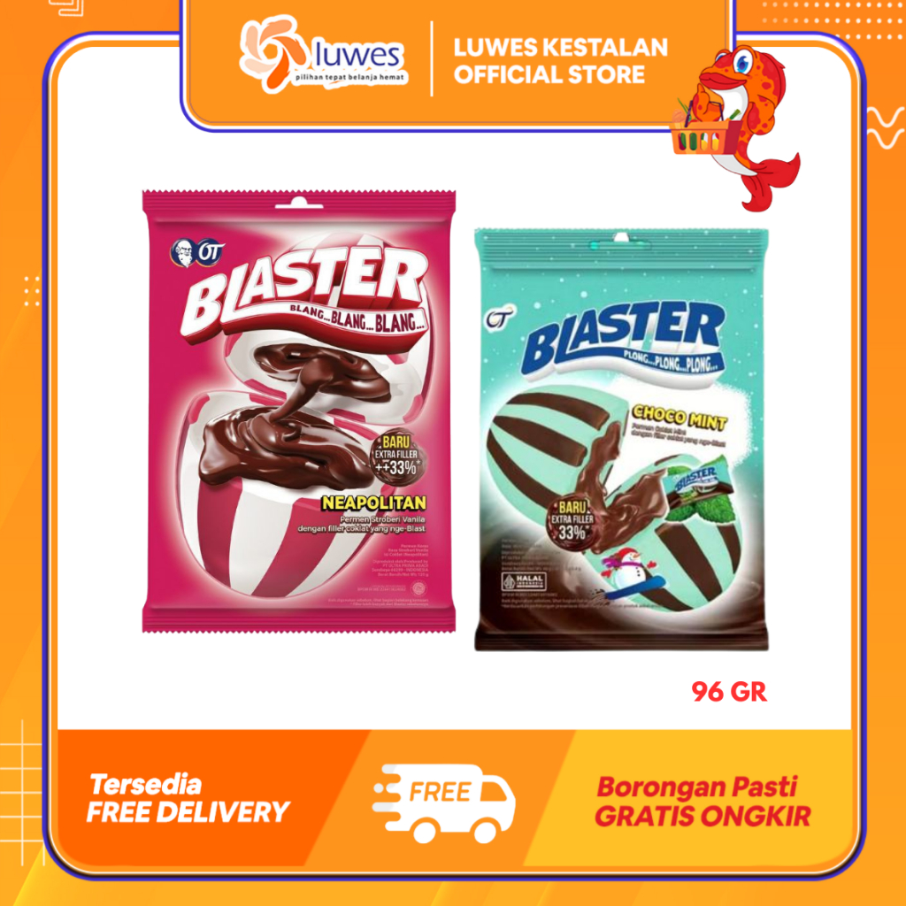 (LUWES) Blaster Permen 96 Gram | Blaster Permen Rasa Neopolitan & Choco Mint | Blaster Permen Emak